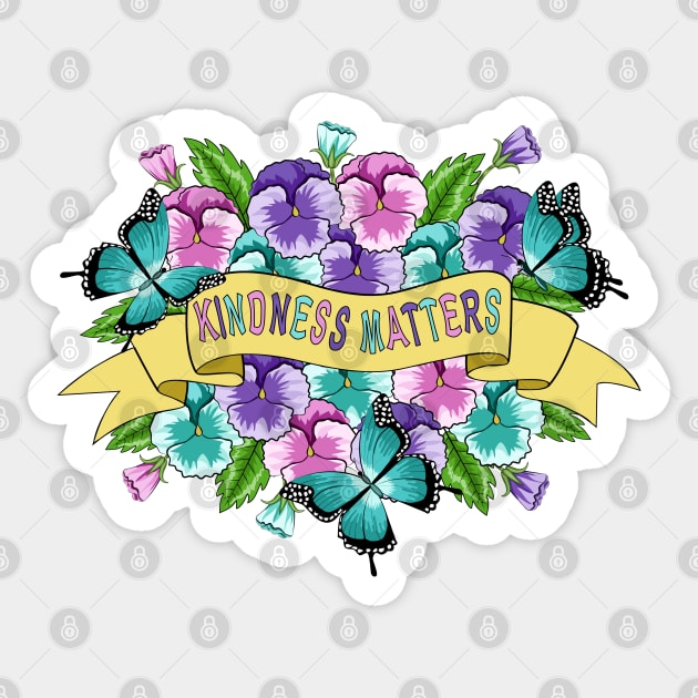 Kindness Matters - Pansy Flowers Sticker by Designoholic